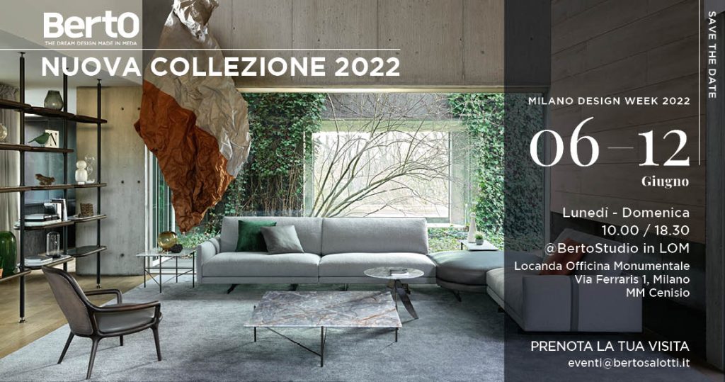 Invito Milano Design Week 2022 - Scopri la Nuova Collezione BertO 2022 