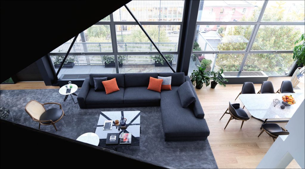 salotto di design per loft milanese, berto progetti