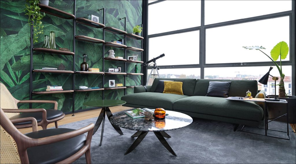 salotto di design con divano dee dee per loft milanese, berto progetti